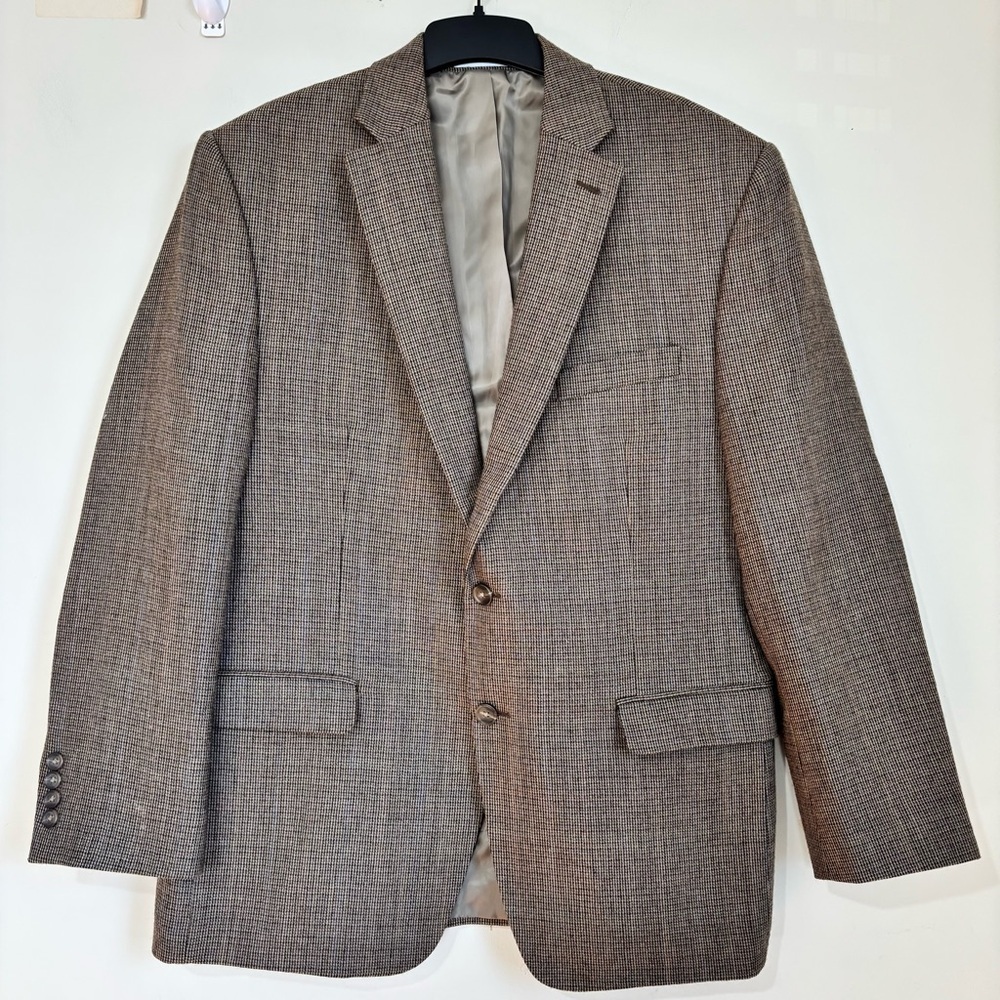 Chaps Men's wool brown tan houndstooth Wool two buttons causal office blazer 42R